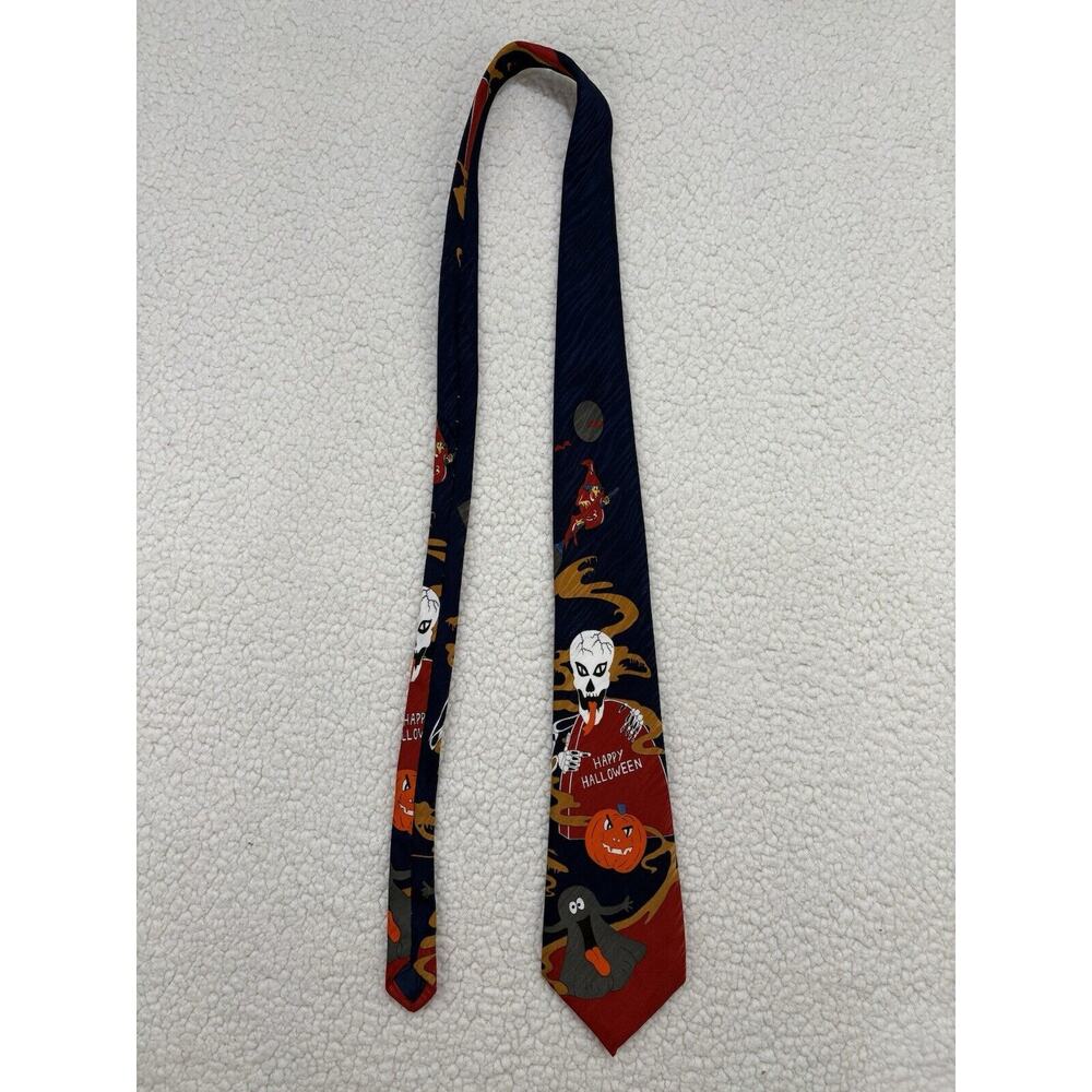 Vintage Halloween Neck Tie Renaissance Hand Made Skeleton Pumpkin Ghost Witch
